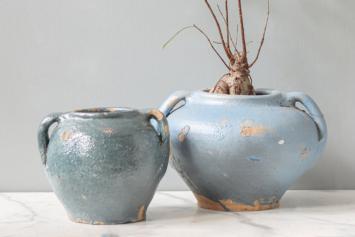 Vintage Inspired Confit Garden Pot, Large, Blue/Green