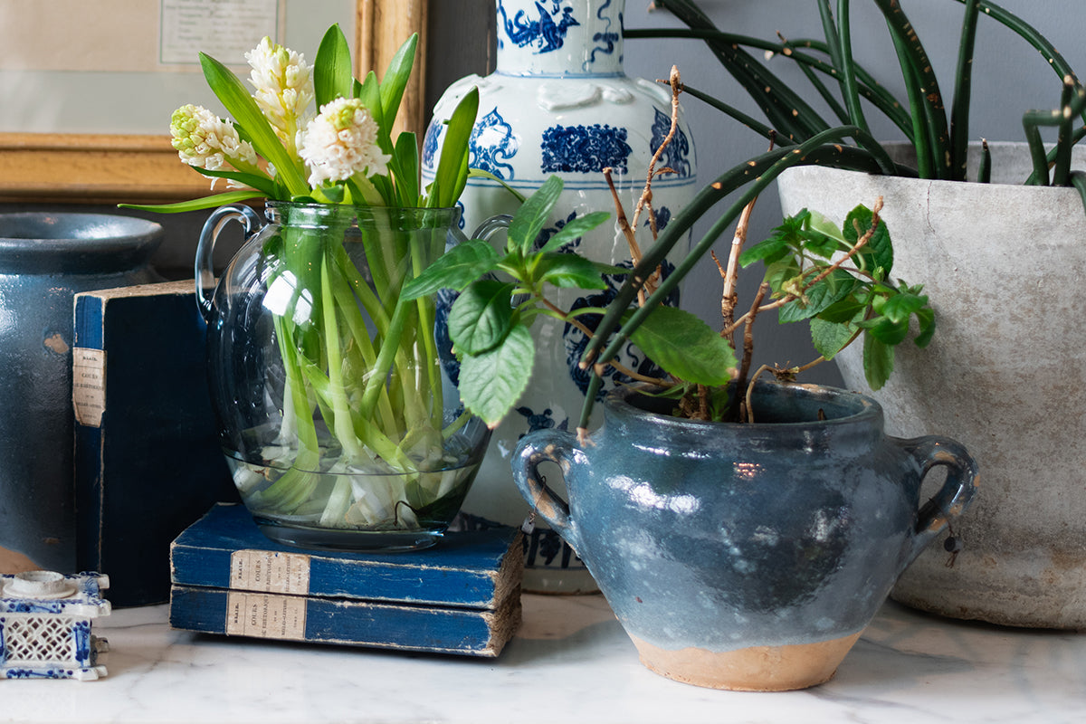 Vintage Inspired Confit Garden Pot, Small, Blue/Green