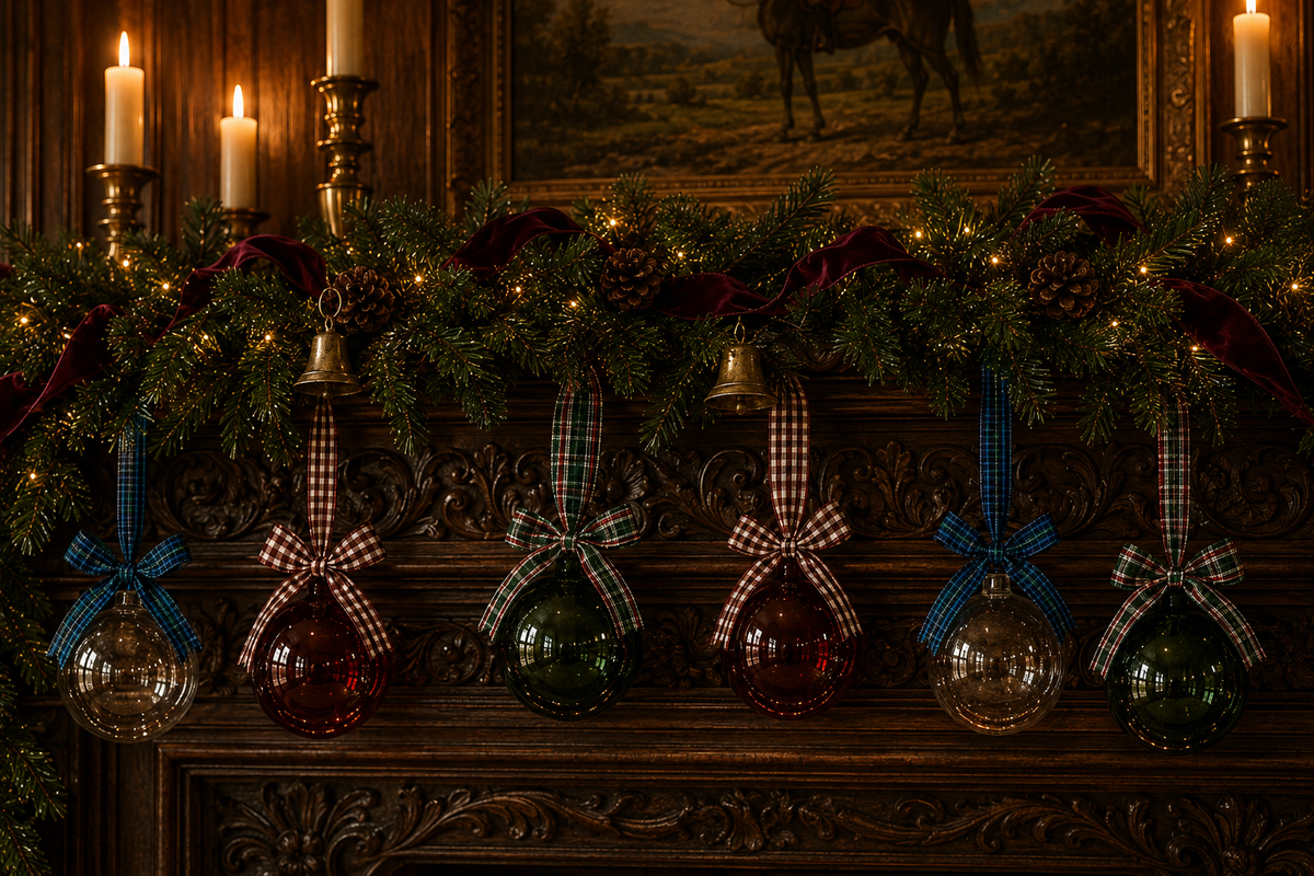 5" Glass Globe Ornament, Spruce Plaid
