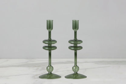 Emerald Glass Candlestick Pair, Small