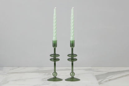 Emerald Glass Candlestick Pair, Small
