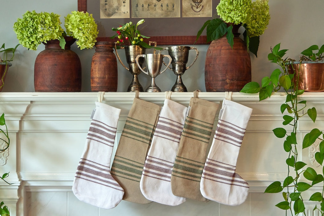 Holiday Stocking, Vintage Spruce Green Stripe, Set of 2