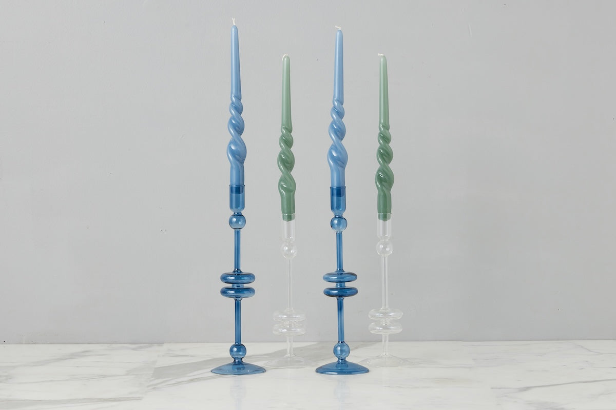 Clear Glass Candlestick Pair, Medium