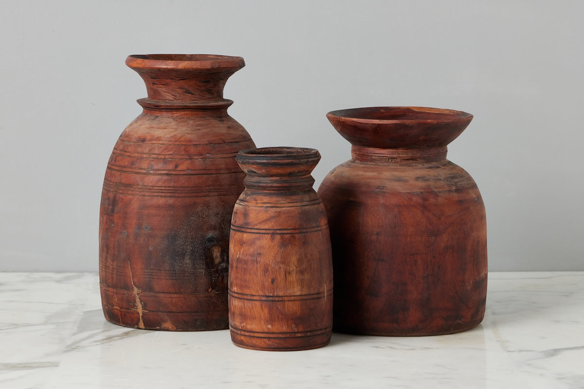 Vintage Wood Jug Vase, Small