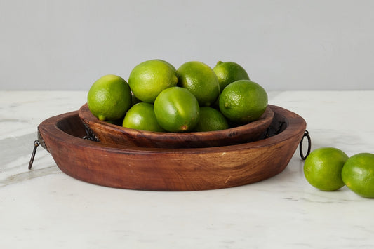 Vintage Wood Bowl with Iron Handle, Medium