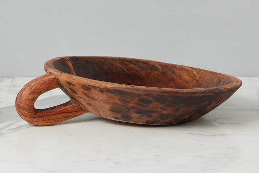 Vintage Wood Bowl, Carved Handle