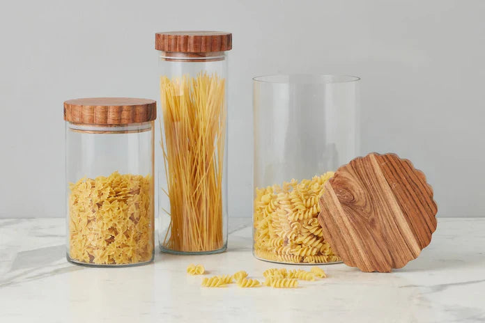 Glass Canister, Scalloped Wood Top