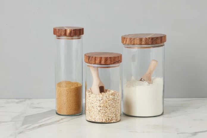 Glass Canister, Scalloped Wood Top