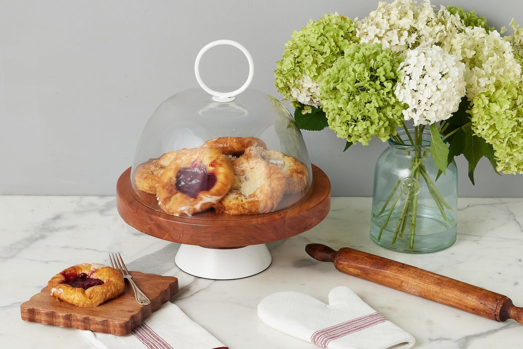 Glass Dome Food Cover, White Ring Handle, Large