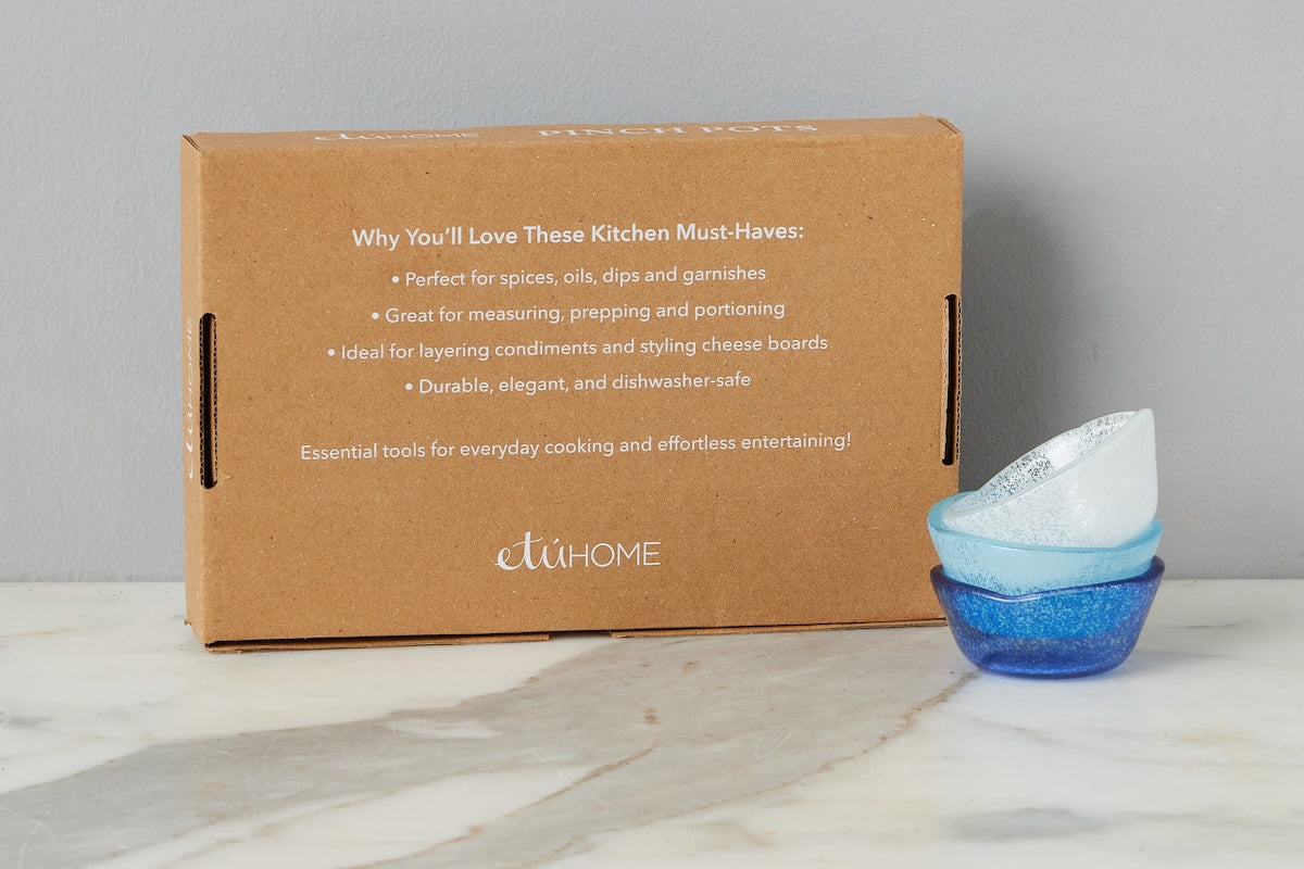 Glass Pinch Pots, Blue Tones, Boxed, Set of 6