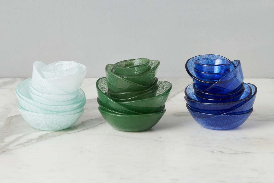 Glass Pinch Pots, Green Tones, Boxed, Set of 6