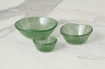 Glass Pinch Pots, Green Tones, Boxed, Set of 6