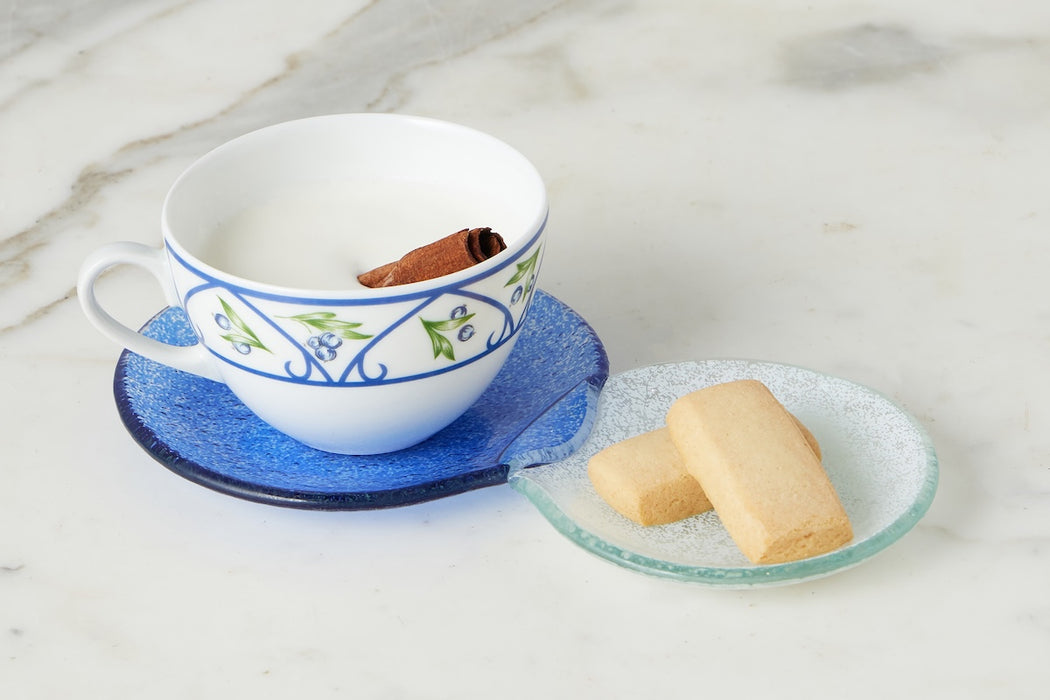 Glass Snack and Tea Duo Plate, Navy Blue