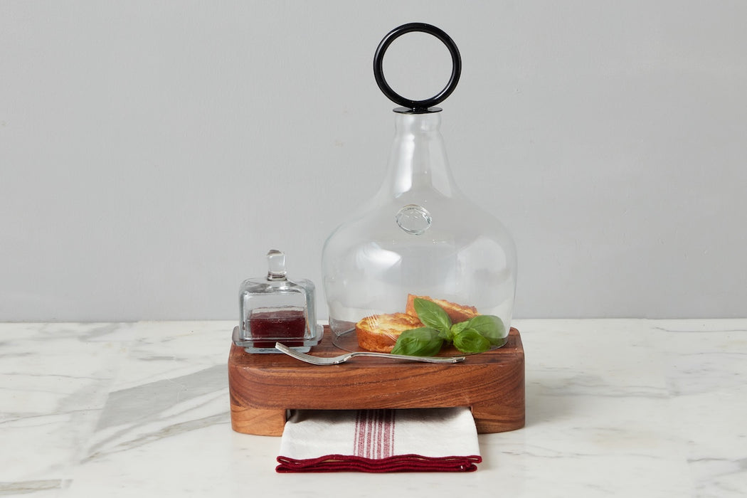 Glass Cloche Food Cover, Black Ring Handle, Small