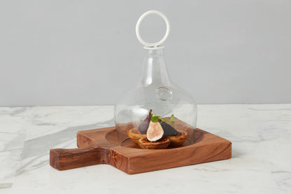 Glass Cloche Food Cover, White Ring Handle, Small