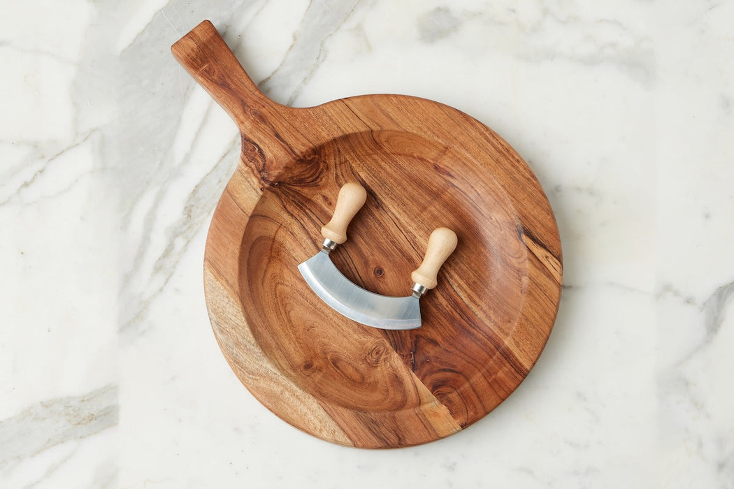 Italian Cutting Board Bowl with Mezzaluna Set, Large