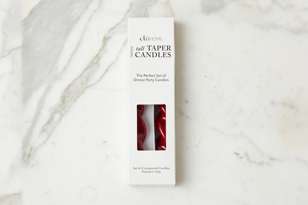 Lacquered Tall Twisted Taper Candles, Merlot, Set of 2