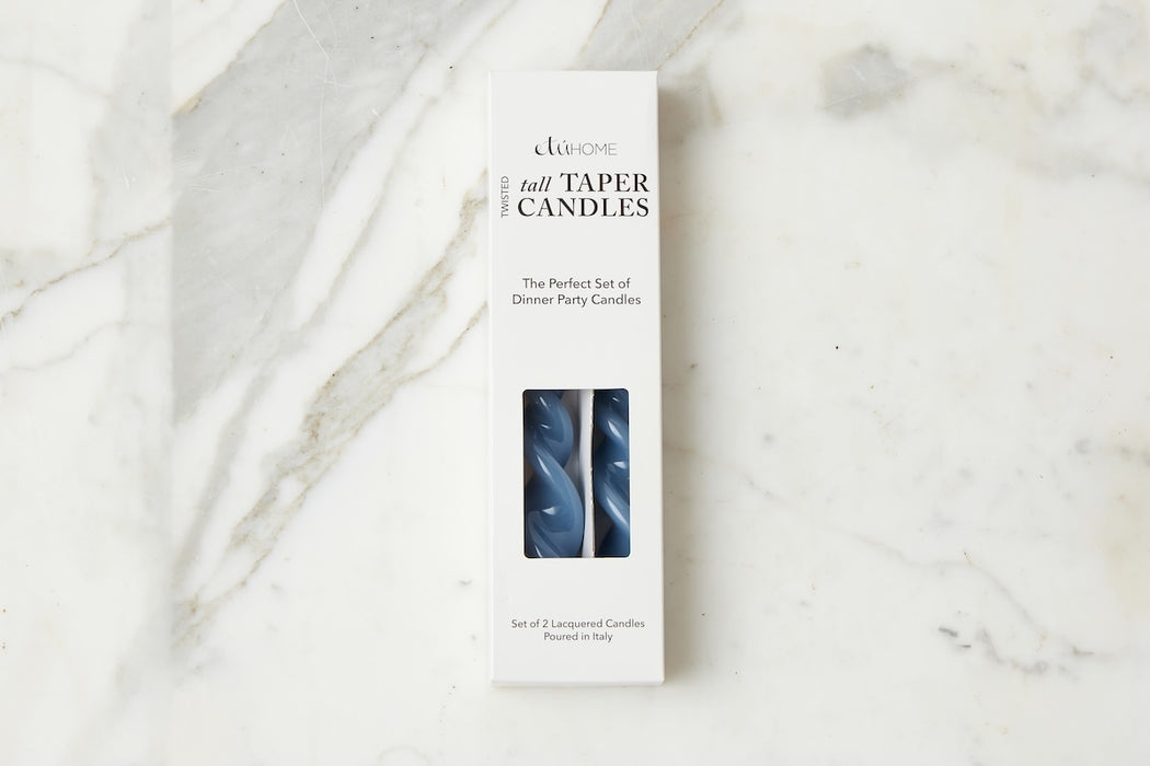 Lacquered Tall Twisted Taper Candles, Denim, Set of 2