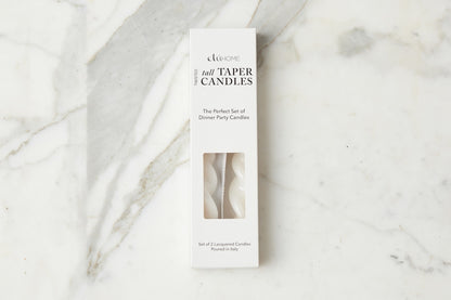 Lacquered Tall Twisted Taper Candles, White, Set of 2
