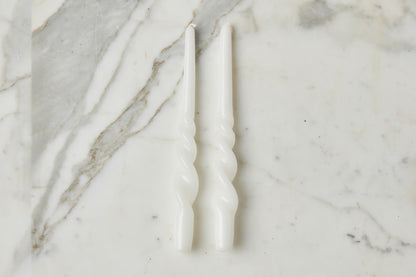 Lacquered Tall Twisted Taper Candles, White, Set of 2