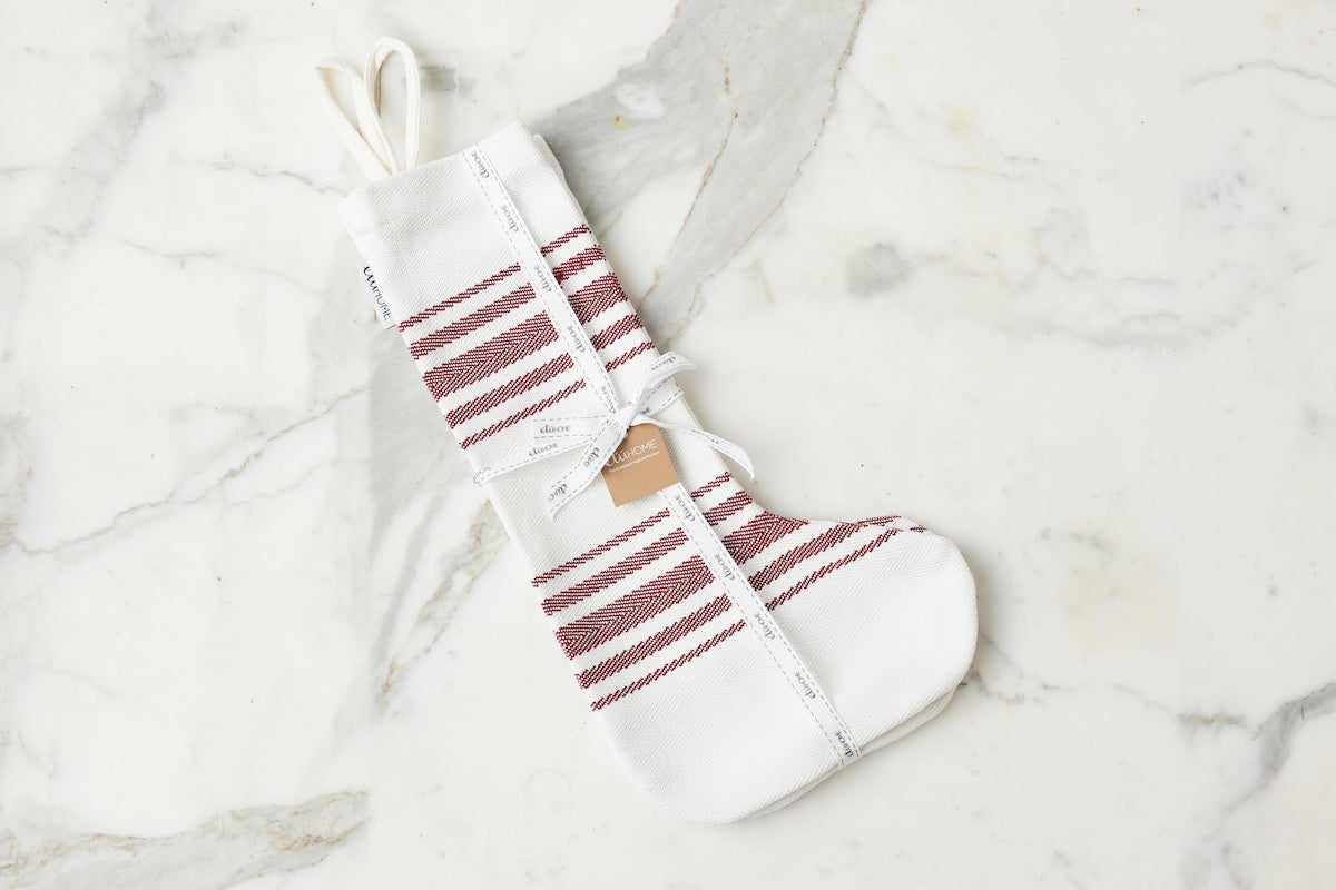 Holiday Stocking, Vintage Merlot Red Stripe, Set of 2