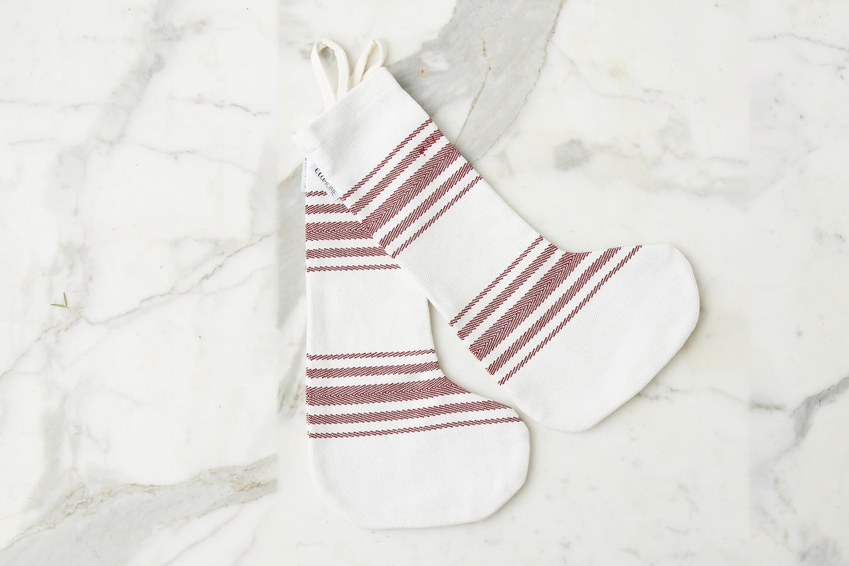 Holiday Stocking, Vintage Merlot Red Stripe, Set of 2