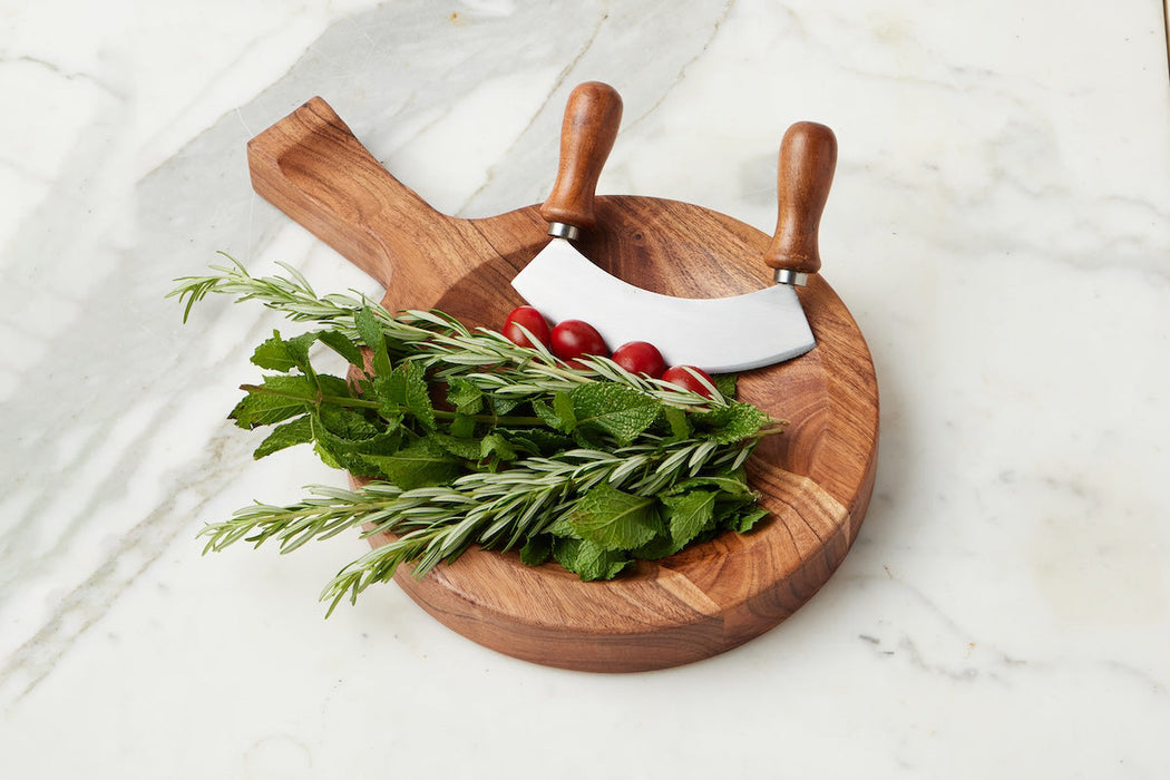 Italian Cutting Board Bowl with Mezzaluna Set, Small