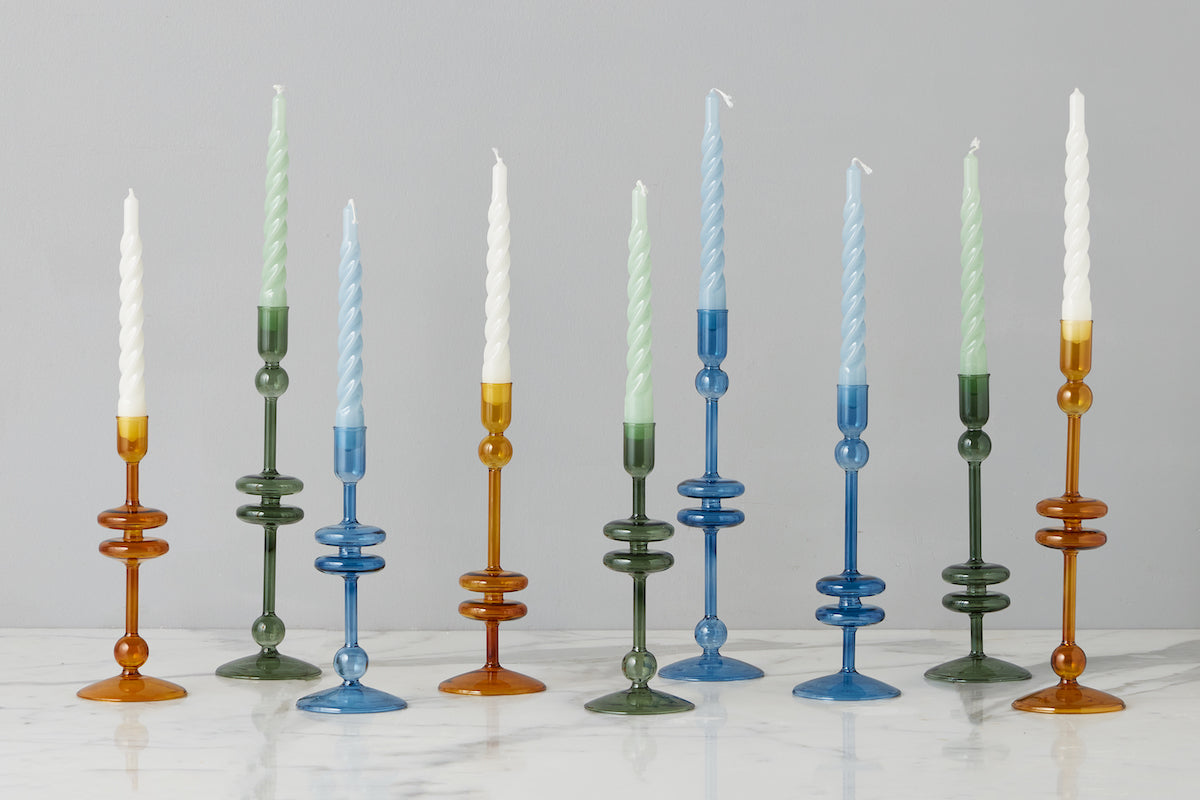 Sapphire Glass Candlestick Pair, Large