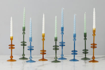 Sapphire Glass Candlestick Pair, Medium