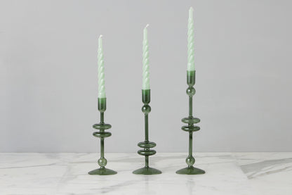 Emerald Glass Candlestick Pair, Small