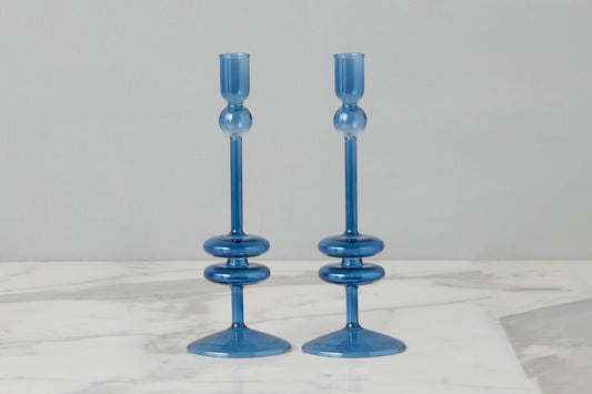 Sapphire Glass Candlestick Pair, Medium