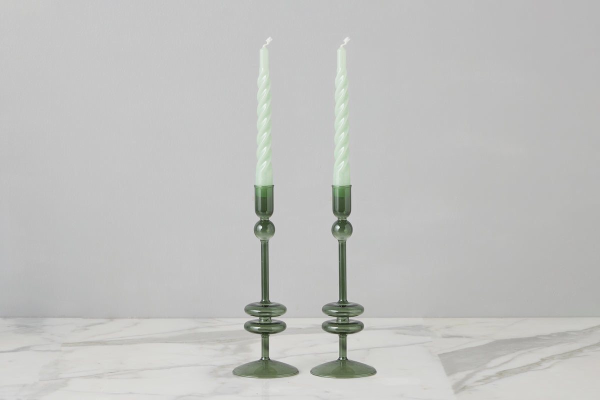 Emerald Glass Candlestick Pair, Medium