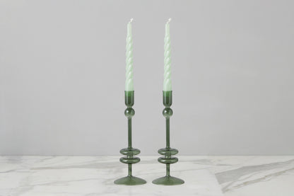 Emerald Glass Candlestick Pair, Medium