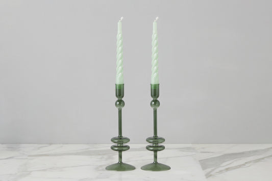 Emerald Glass Candlestick Pair, Medium