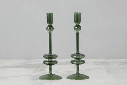 Emerald Glass Candlestick Pair, Medium