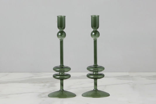 Emerald Glass Candlestick Pair, Medium