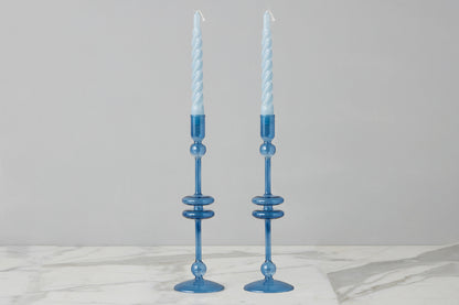 Sapphire Glass Candlestick Pair, Large