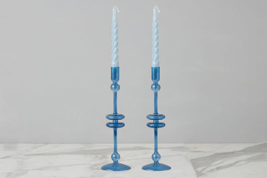 Sapphire Glass Candlestick Pair, Large