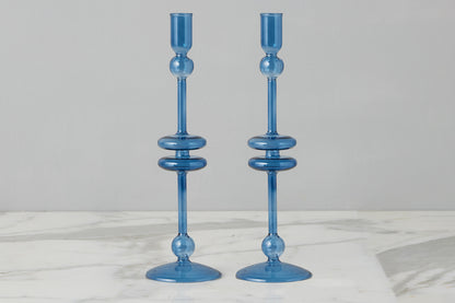 Sapphire Glass Candlestick Pair, Large