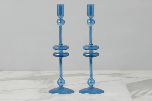 Sapphire Glass Candlestick Pair, Large
