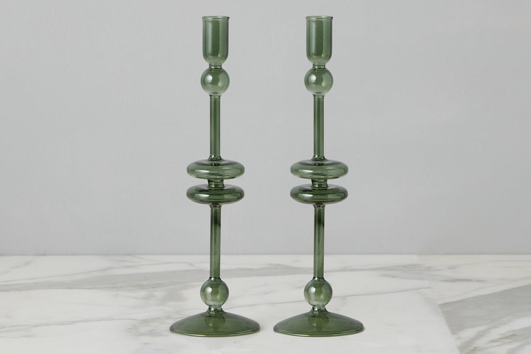 Emerald Glass Candlestick Pair, Large