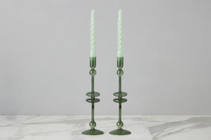 Emerald Glass Candlestick Pair, Large
