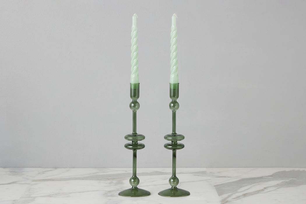 Emerald Glass Candlestick Pair, Large