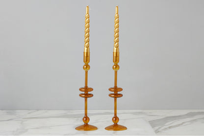 Amber Glass Candlestick Pair, Large