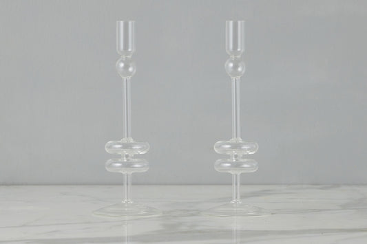 Clear Glass Candlestick Pair, Medium