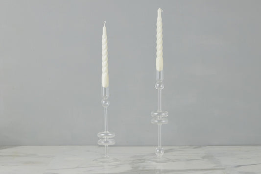 Clear Glass Candlestick Pair, Medium