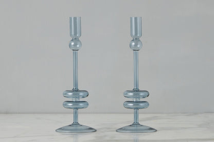 Denim Glass Candlestick Pair, Medium