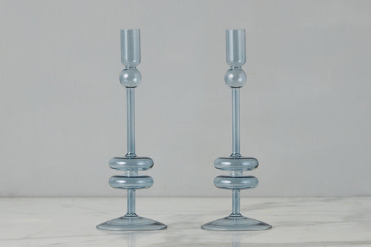 Denim Glass Candlestick Pair, Medium