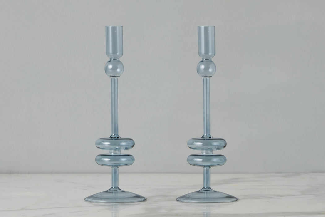 Denim Glass Candlestick Pair, Medium