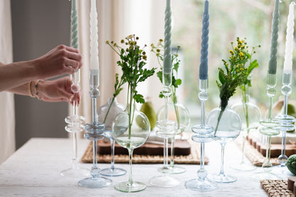 Denim Glass Candlestick Pair, Medium